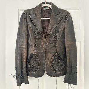 Roberta Scarpa Genuine Lamb Leather Vintage-Inspired Brown Jacket